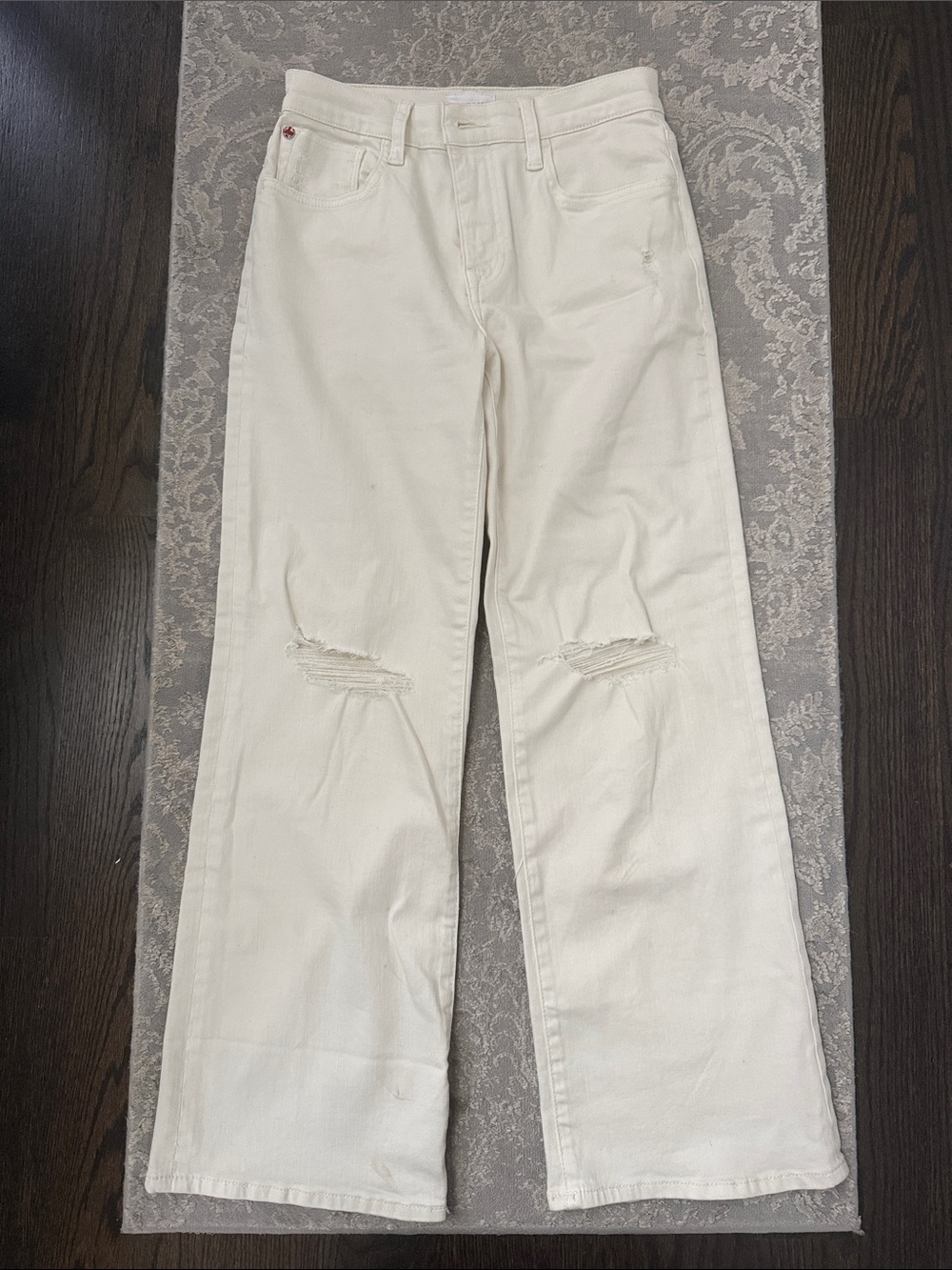 Hudson Jeans Cream Wide-Leg Distressed Women's Jeans